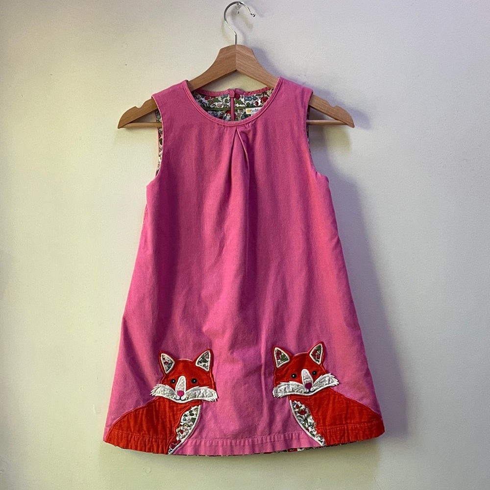 Pink Fox Appliqué Corduroy Boden Dress